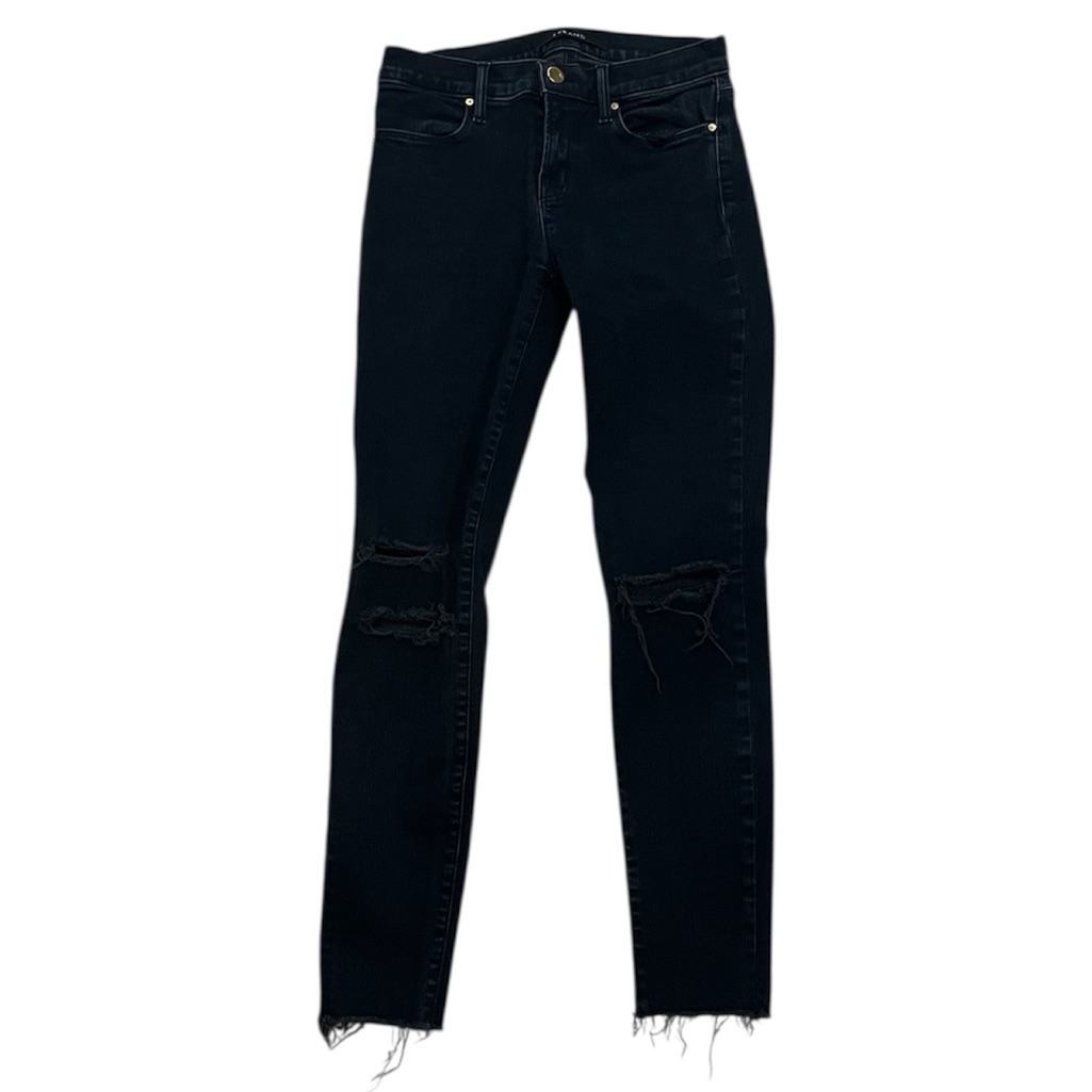 J Brand Indigo Denim Cropped Skinny Distressed Hem Holes In Knees Size 26